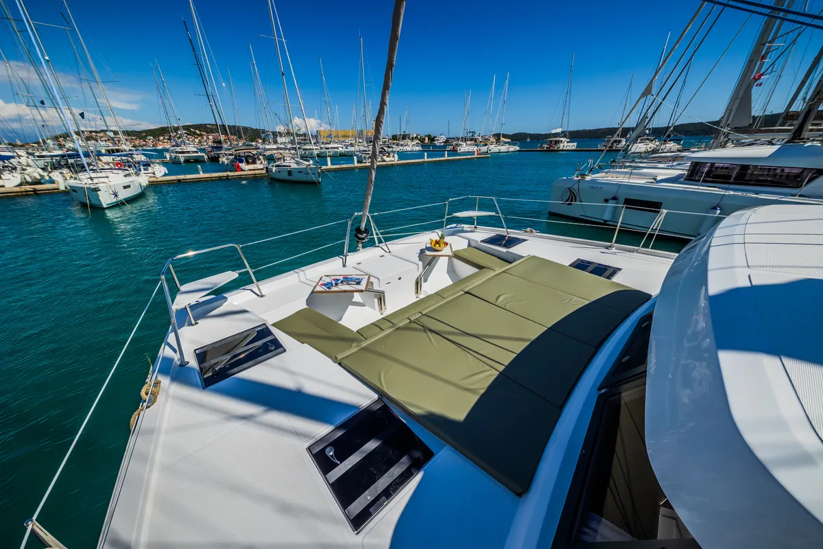 Deck of Eternity Now, a Bali Catspace catamaran at Seget Donji, Croatia