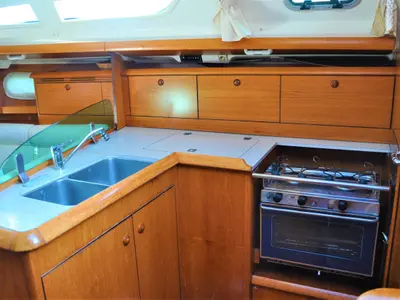 Galley of Bonaca, a Jeanneau Sun Odyssey 37 sailboat at Izola / Isola, Slovenia