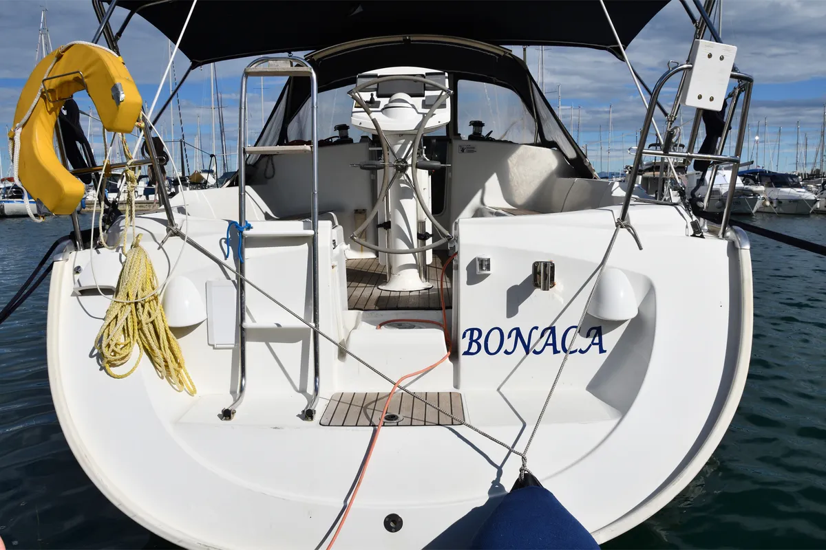 Cockpit of Bonaca, a Jeanneau Sun Odyssey 37 sailboat at Izola / Isola, Slovenia