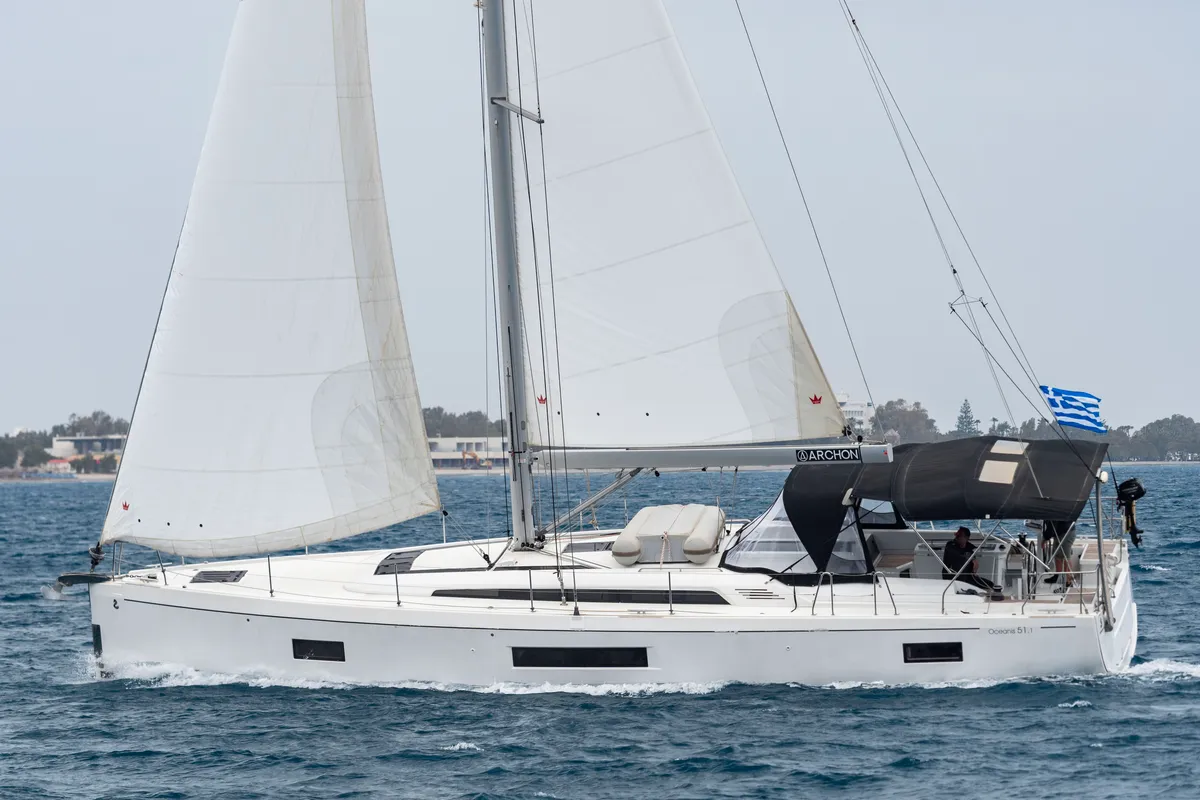Exterior view of Polis, a Beneteau Oceanis 51.1 sailboat at Kos, Greece