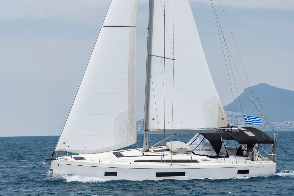 Exterior view of Polis, a Beneteau Oceanis 51.1 sailboat at Kos, Greece