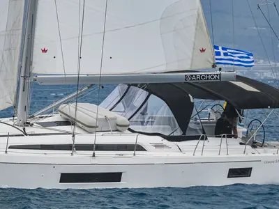Cockpit of Polis, a Beneteau Oceanis 51.1 sailboat at Kos, Greece