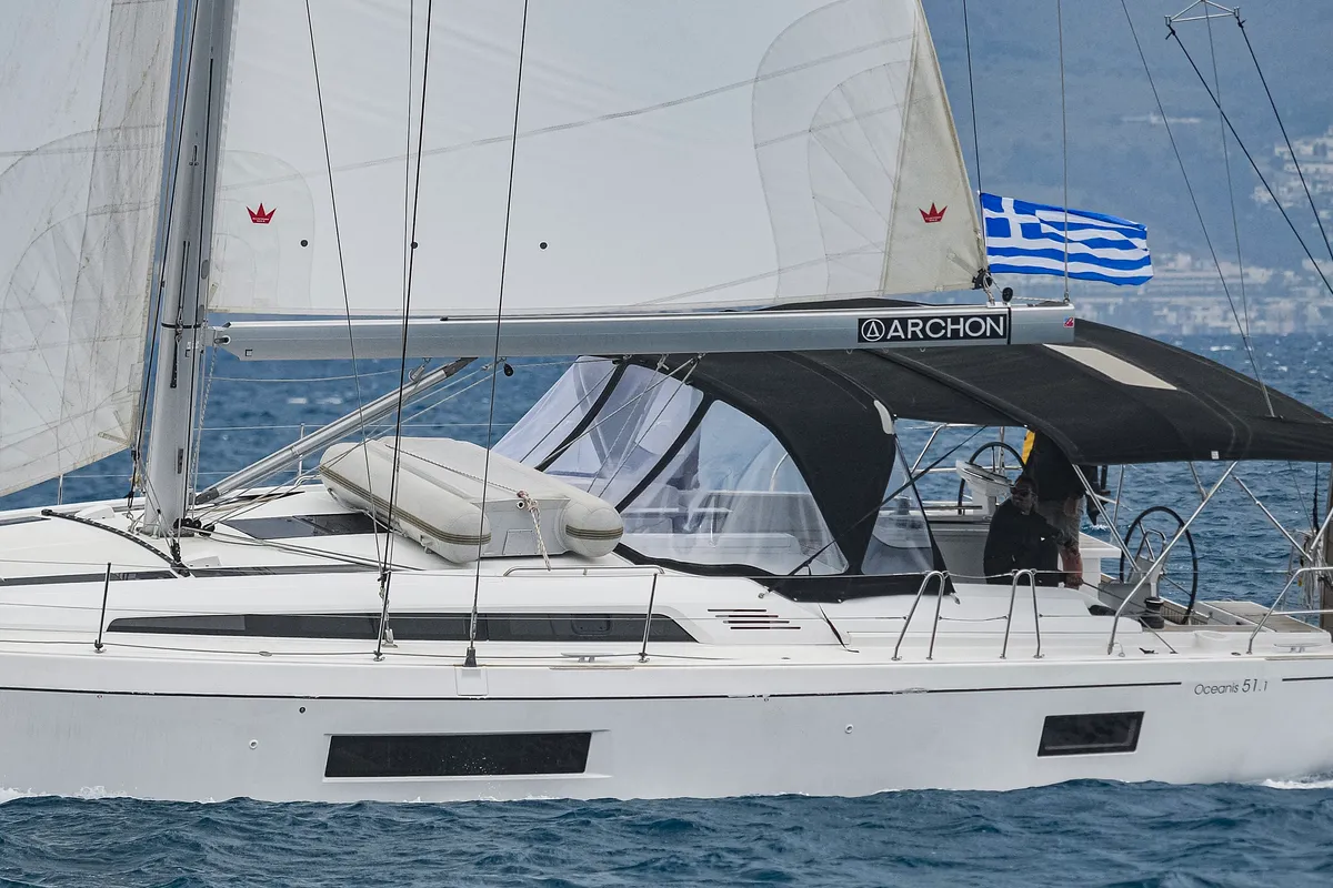 Cockpit of Polis, a Beneteau Oceanis 51.1 sailboat at Kos, Greece