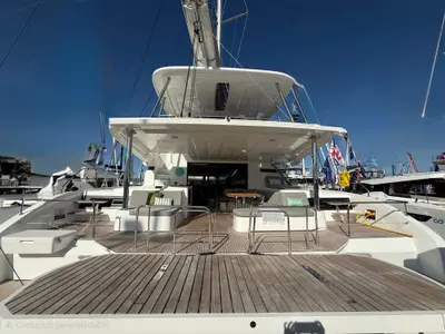 Deck of Sofia, a Lagoon 55 catamaran at Salerno, Italy