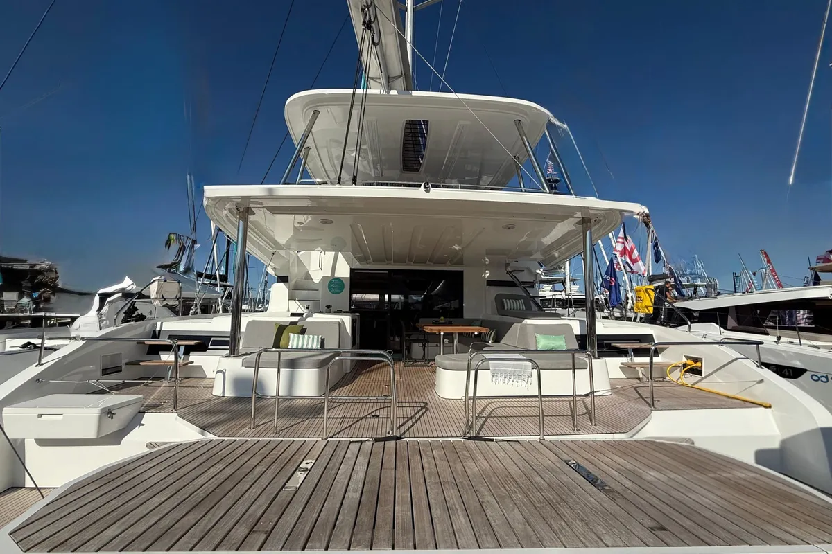Deck of Sofia, a Lagoon 55 catamaran at Salerno, Italy