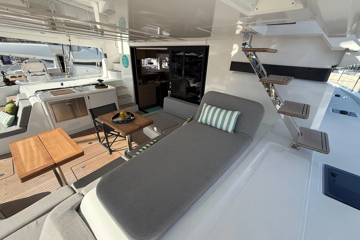 Deck of Sofia, a Lagoon 55 catamaran at Salerno, Italy
