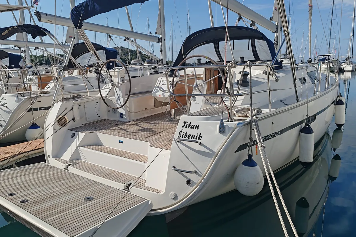 Exterior view of Titan, a Bavaria Cruiser 46 sailboat at Općina Pakoštane, Croatia