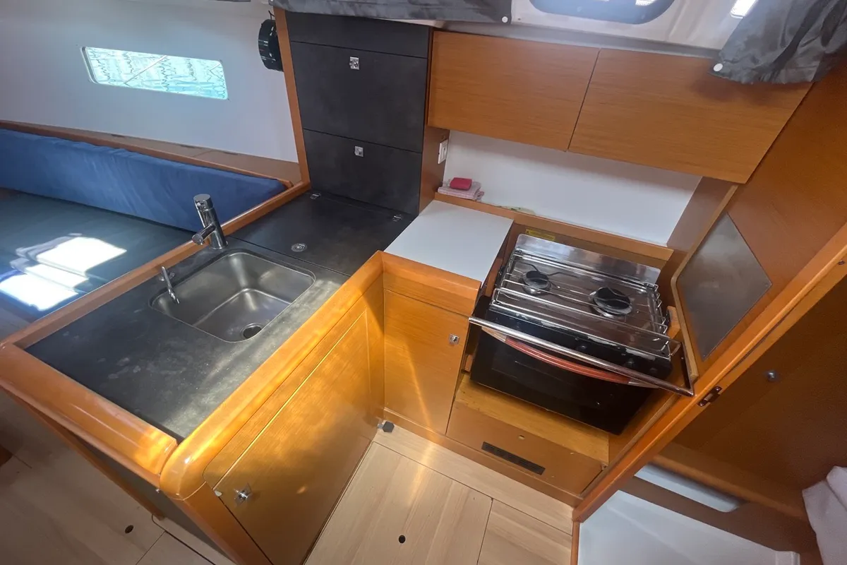 Galley of MINI, a Jeanneau Sun Odyssey 349 sailboat at Općina Sukošan, Croatia