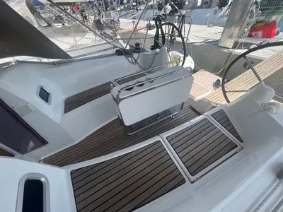 Deck of MINI, a Jeanneau Sun Odyssey 349 sailboat at Općina Sukošan, Croatia