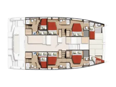 Floor plan of Margeo XX, a Bali 5.2 catamaran at Athens, Greece