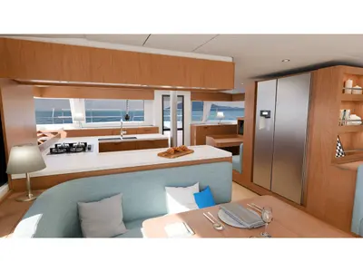 Galley of Margeo XX, a Bali 5.2 catamaran at Athens, Greece