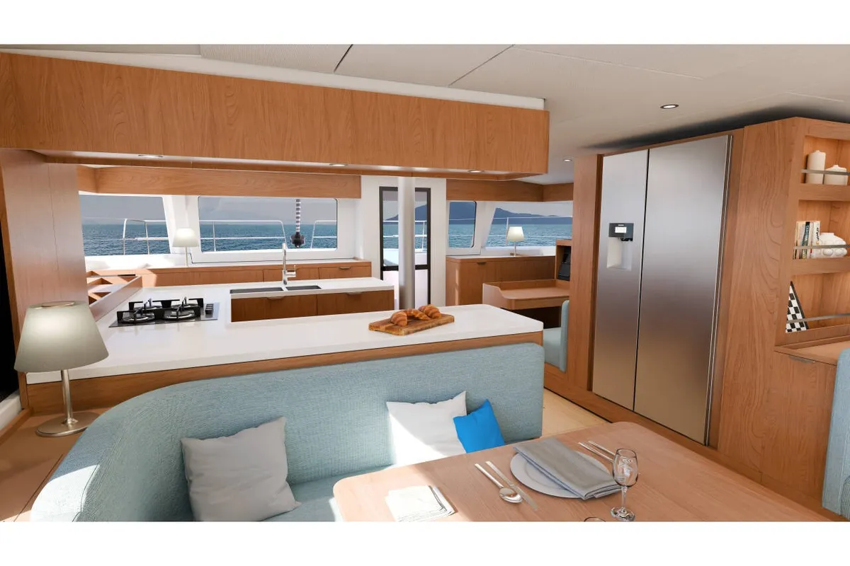 Galley of Margeo XX, a Bali 5.2 catamaran at Athens, Greece