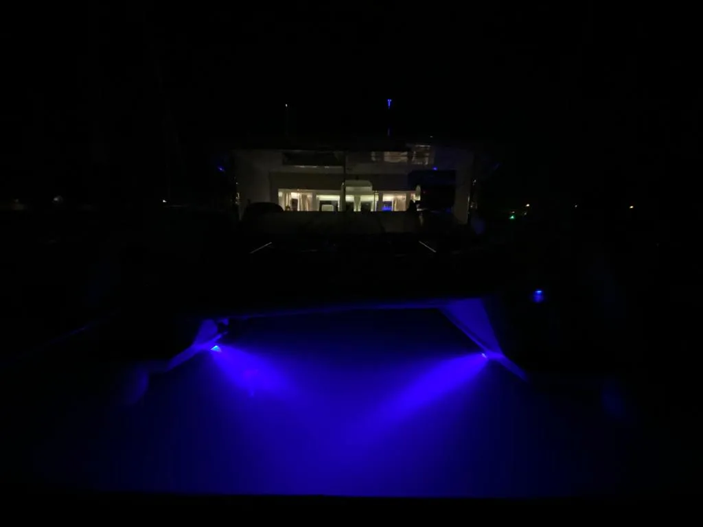 Exterior view of Aeropi, a Lagoon 450 Fly catamaran at Municipal Unit of Lefkada, Greece