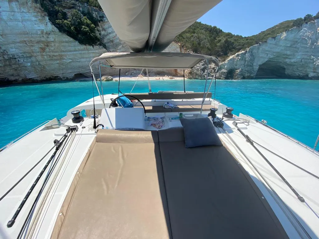 Deck of Aeropi, a Lagoon 450 Fly catamaran at Municipal Unit of Lefkada, Greece