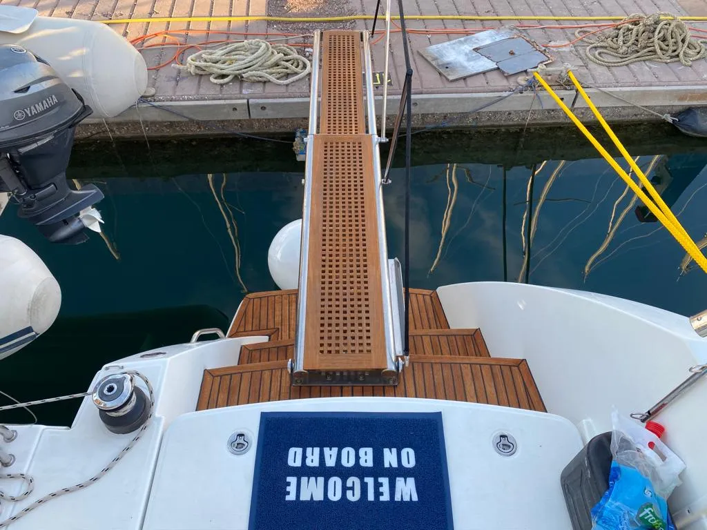 Deck of Aeropi, a Lagoon 450 Fly catamaran at Municipal Unit of Lefkada, Greece