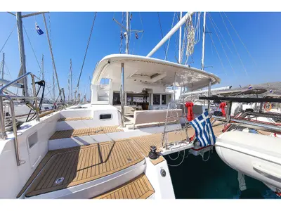Exterior view of Aeropi, a Lagoon 450 Fly catamaran at Municipal Unit of Lefkada, Greece