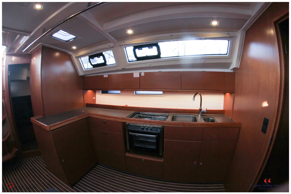 Galley of Punta Molentis, a Bavaria Cruiser 46 sailboat at Cagliari, Italy