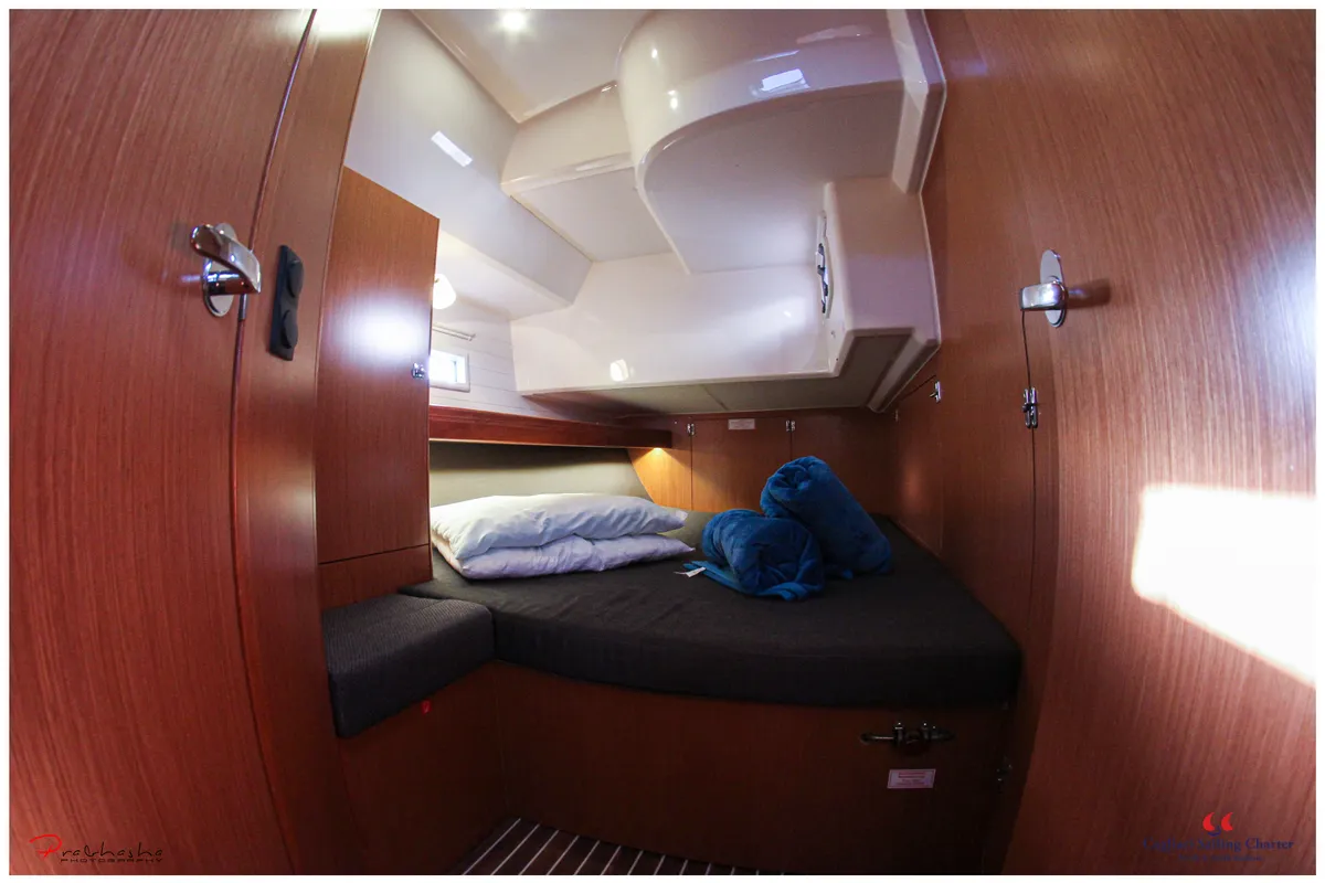 Cabin on Punta Molentis, a Bavaria Cruiser 46 sailboat at Cagliari, Italy