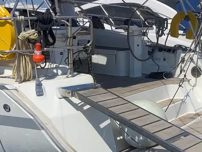 Deck of Marianthi M, a Bavaria 50 Cruiser sailboat at Ellomenos, Greece