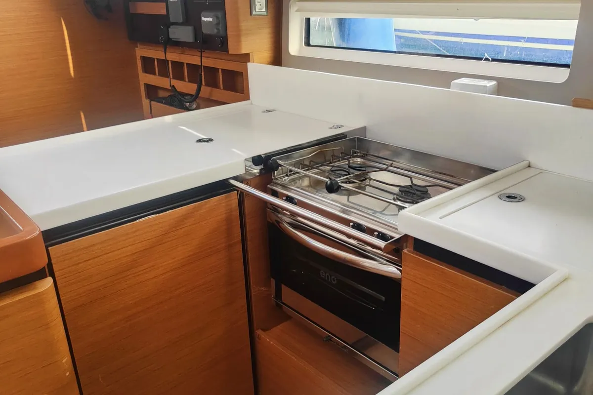 Galley of Nennella, a Jeanneau Sun Odyssey 440 sailboat at Tonnarella, Italy