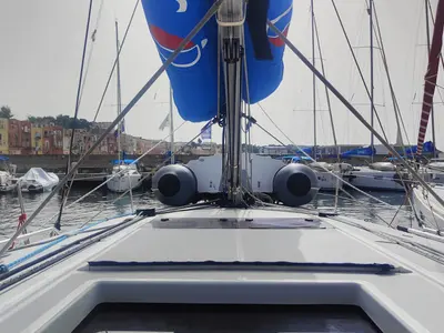 Deck of Nennella, a Jeanneau Sun Odyssey 440 sailboat at Tonnarella, Italy