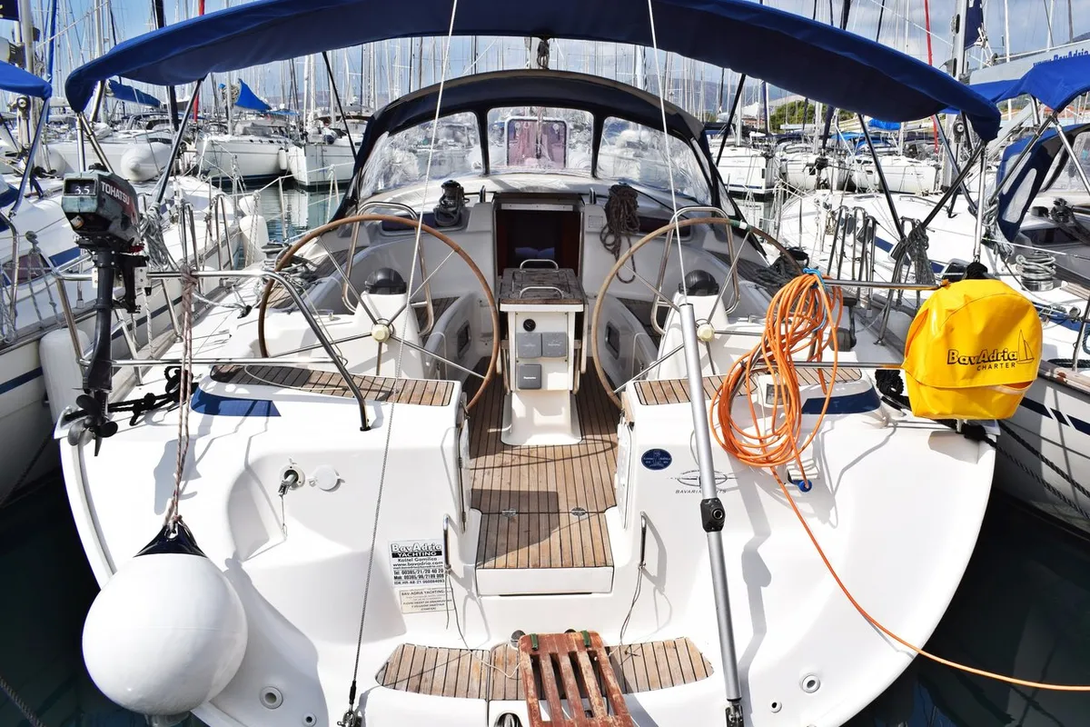 Exterior view of Jagodna, a Bavaria 46 Cruiser sailboat at Grad Kaštela, Croatia