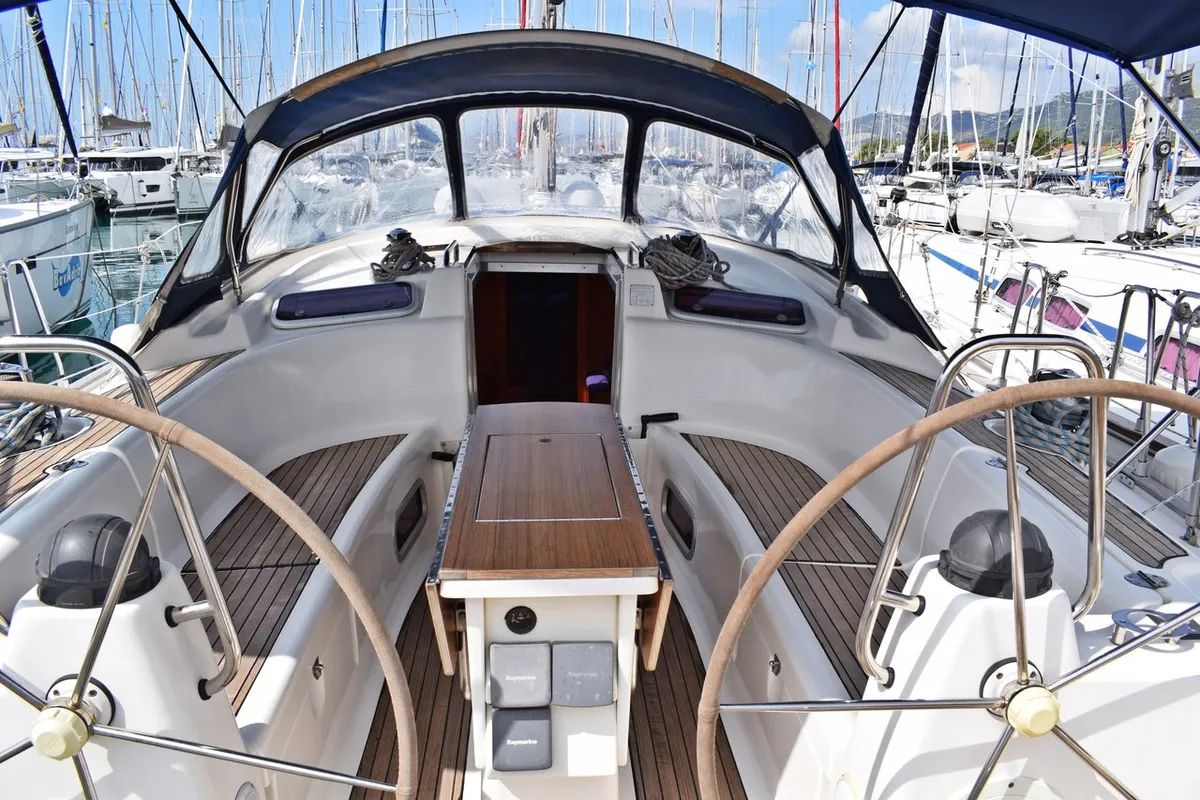 Deck of Jagodna, a Bavaria 46 Cruiser sailboat at Grad Kaštela, Croatia