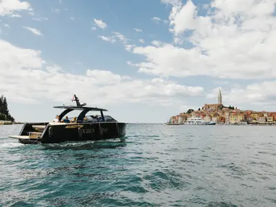 Black Pearl, a Colnago 35 motorboat at Grad Rovinj, Croatia