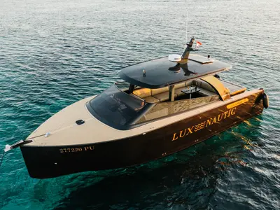 Black Pearl, a Colnago 35 motorboat at Grad Rovinj, Croatia