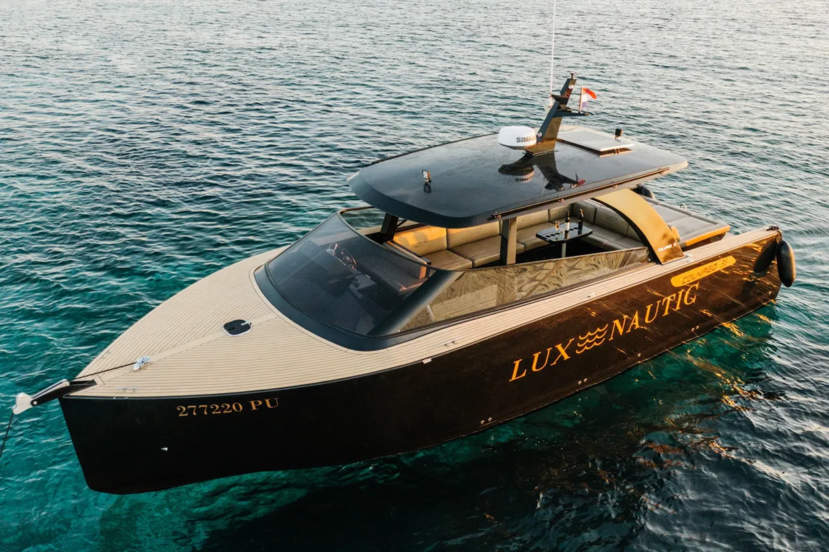 Black Pearl, a Colnago 35 motorboat at Grad Rovinj, Croatia