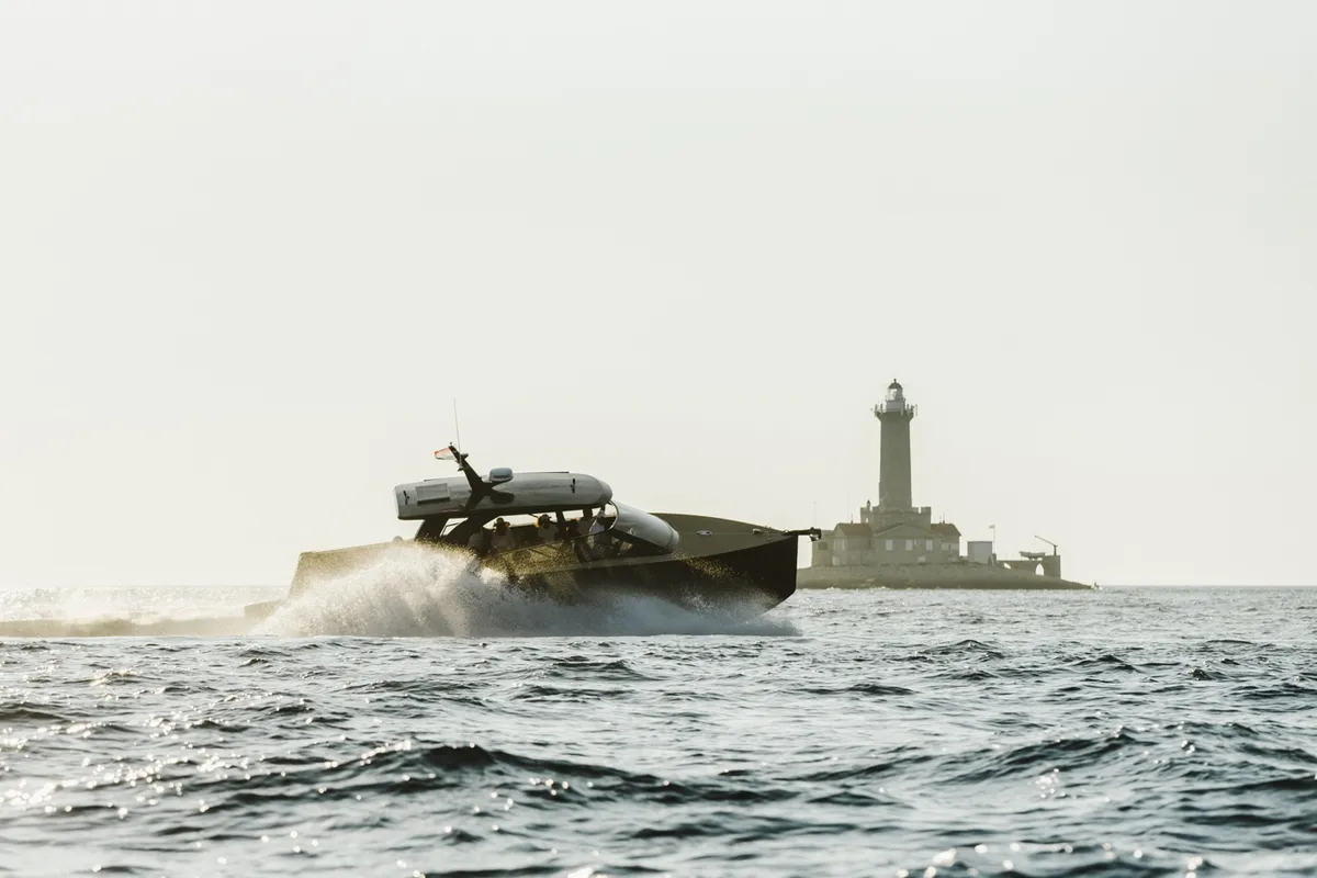 Black Pearl, a Colnago 35 motorboat at Grad Rovinj, Croatia