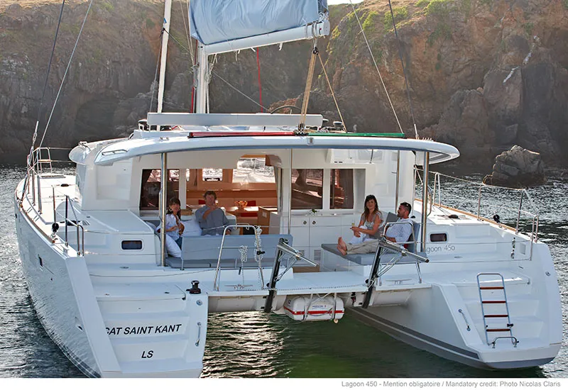 Exterior view of Moja Mala, a Lagoon 450 catamaran at Seget Donji, Croatia