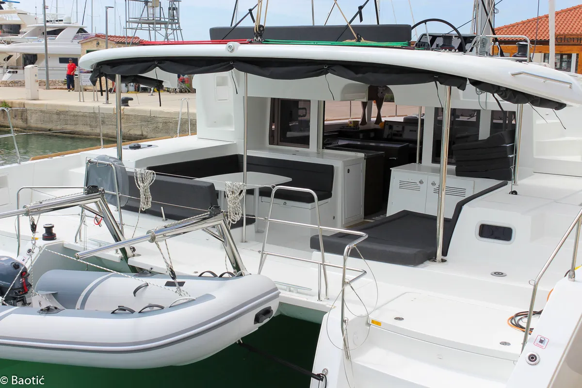 Deck of Moja Mala, a Lagoon 450 catamaran at Seget Donji, Croatia