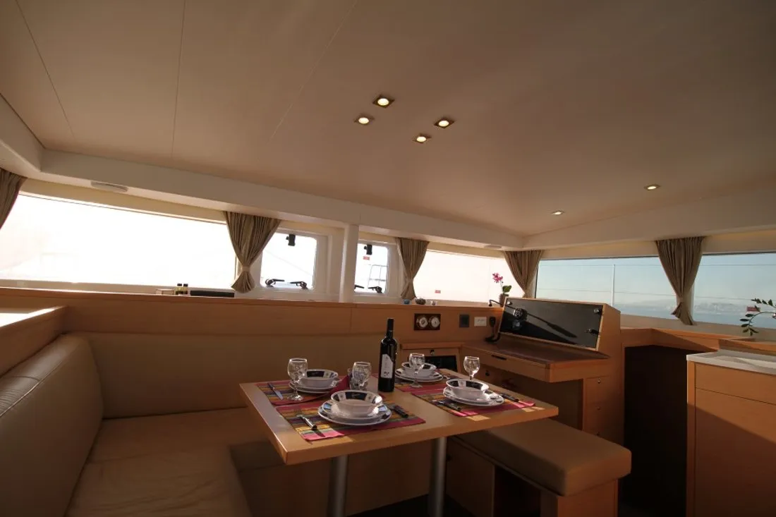 Salon of Sailing Blue 4, a Lagoon 400 S2 catamaran at Athens, Greece