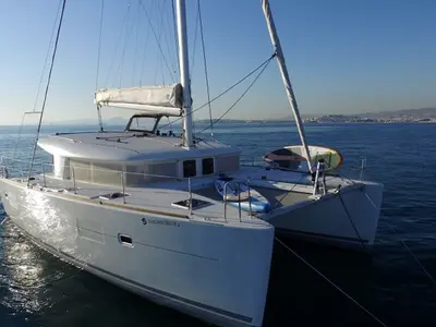 Exterior view of Sailing Blue 4, a Lagoon 400 S2 catamaran at Athens, Greece