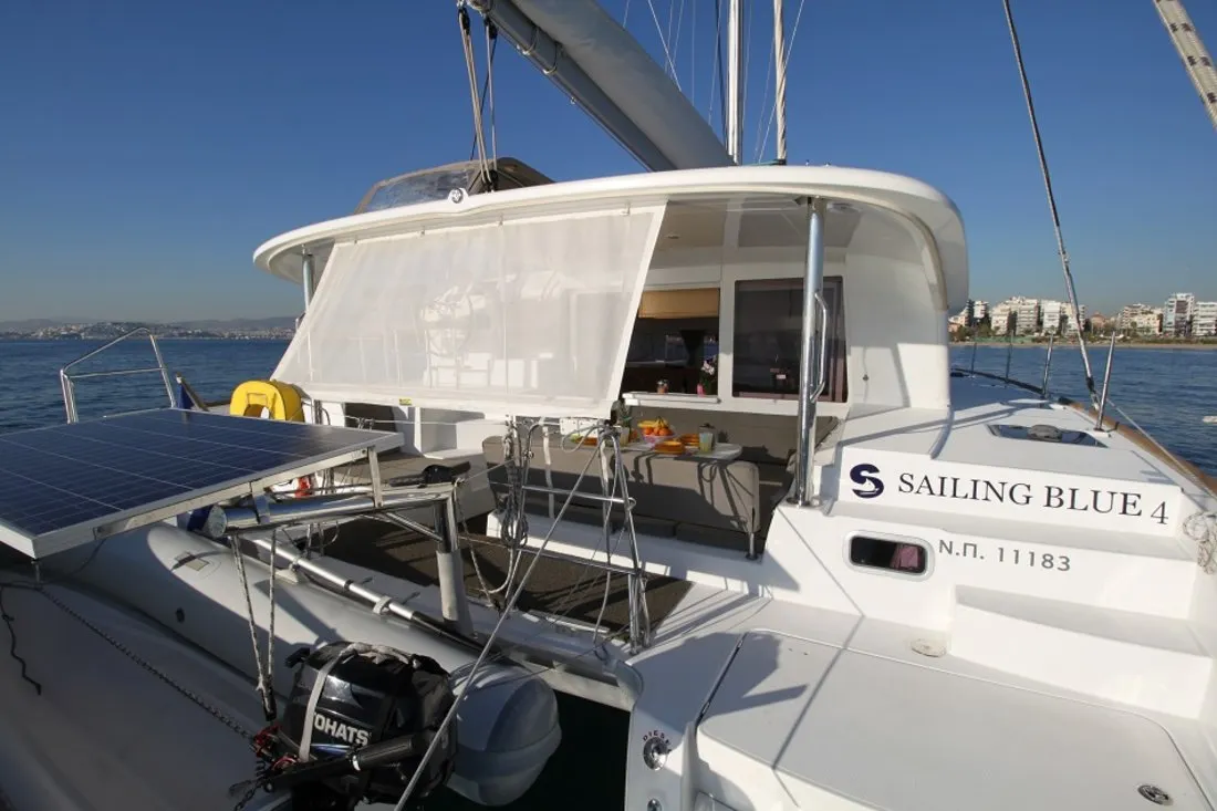 Exterior view of Sailing Blue 4, a Lagoon 400 S2 catamaran at Athens, Greece