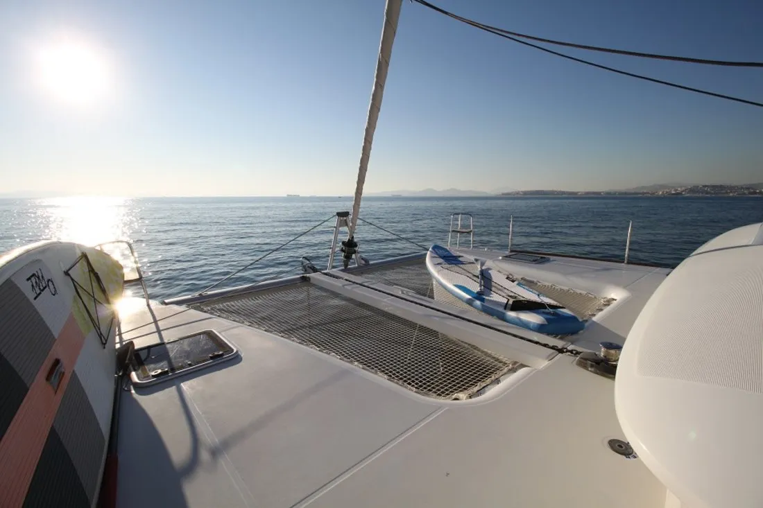 Deck of Sailing Blue 4, a Lagoon 400 S2 catamaran at Athens, Greece