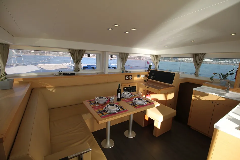Salon of Sailing Blue 4, a Lagoon 400 S2 catamaran at Athens, Greece