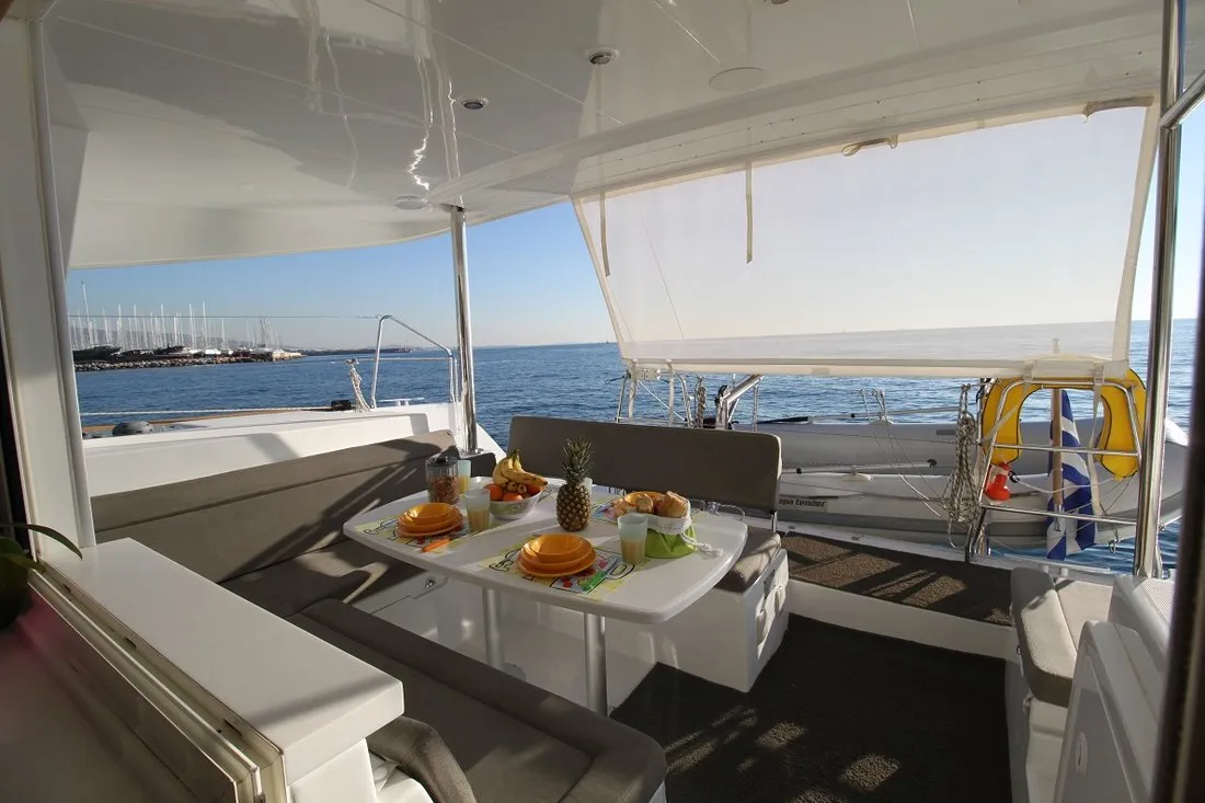 Deck of Sailing Blue 4, a Lagoon 400 S2 catamaran at Athens, Greece