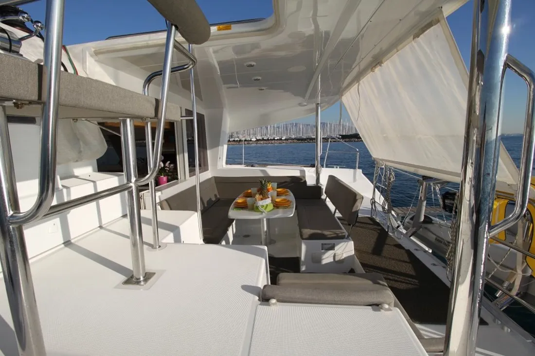 Deck of Sailing Blue 4, a Lagoon 400 S2 catamaran at Athens, Greece