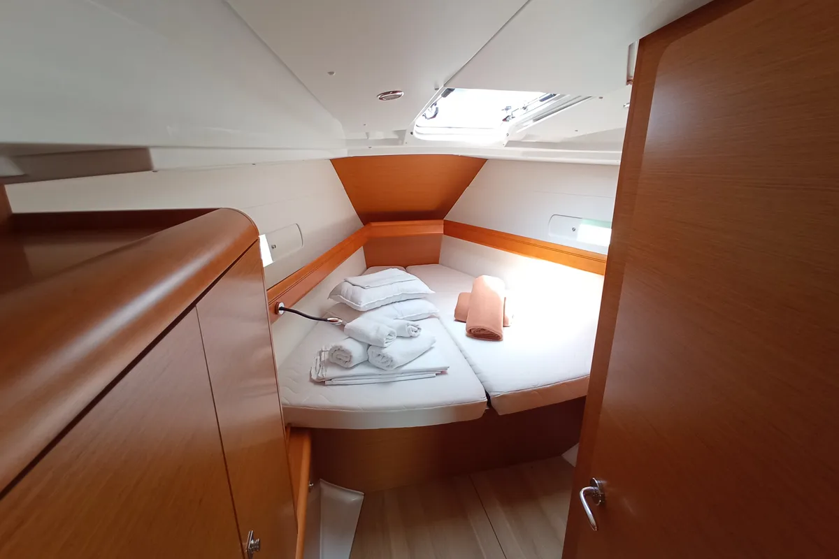 Cabin on Eternity, a Jeanneau Sun Odyssey 409 sailboat at Lefkada, Greece