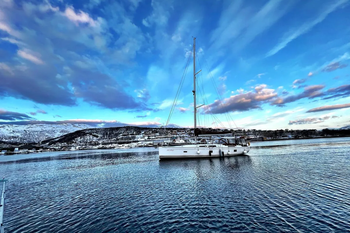 Exterior view of Arctic Whisper, a Hanse 458 sailboat at Tromsø, Norway