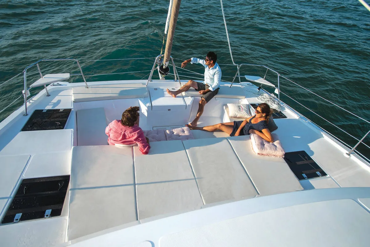 Deck of Rafaela, a Bali Catspace catamaran at Municipal Unit of Lefkada, Greece
