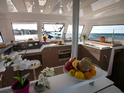 Galley of Rafaela, a Bali Catspace catamaran at Municipal Unit of Lefkada, Greece