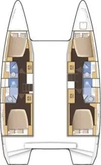 Floor plan of Baghira, a Lagoon 42 catamaran at Sant Antoni de Portmany, Spain