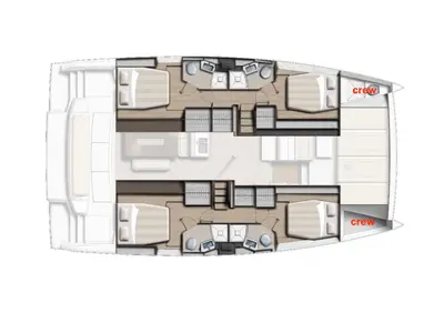 Floor plan of LOS ROQUES, a Bali 4.6 catamaran at Sant Antoni de Portmany, Spain
