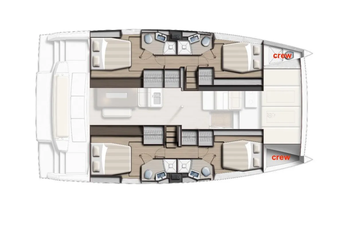 Floor plan of LOS ROQUES, a Bali 4.6 catamaran at Sant Antoni de Portmany, Spain