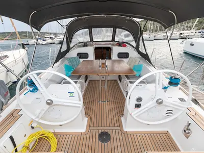 Cockpit of Top Secret 2020, a Elan 40.1 sailboat at Primošten, Croatia