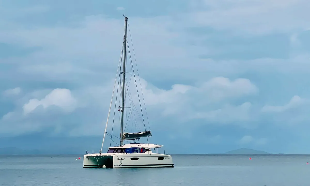 Exterior view of Time Thief, a Fountaine Pajot Astrea 42 catamaran at Road Town, British Virgin Islands