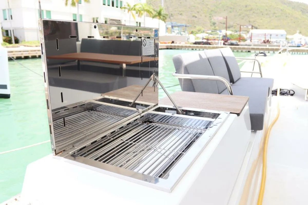 Cockpit of Time Thief, a Fountaine Pajot Astrea 42 catamaran at Road Town, British Virgin Islands